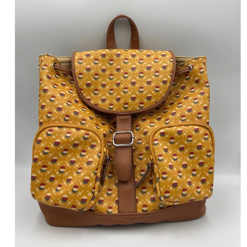NINE & CO. All Weather Leather Duck Logo Backpack Yellow Tan Rucksack